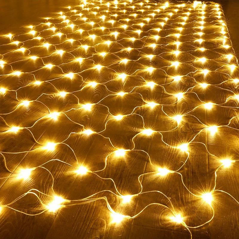 EU Plug Led Net Mesh String Lights 220V Street Garlands Christmas Decorations Outdoor New Year Wedding Party Garden Bush Decor