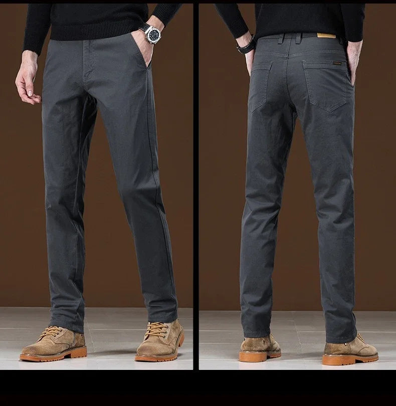 Winter Fleece Men's Casual Pants Business Straight Thick Warmth Fashion Velvet Trousers Classic Solid Color Slim Plush Pants