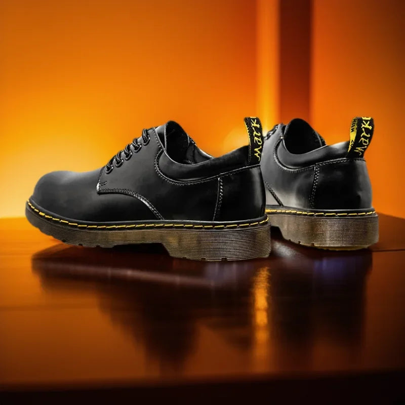 Men's casual leather low-top heightening large-head work boots breathable versatile British cow tendon sole derby shoes