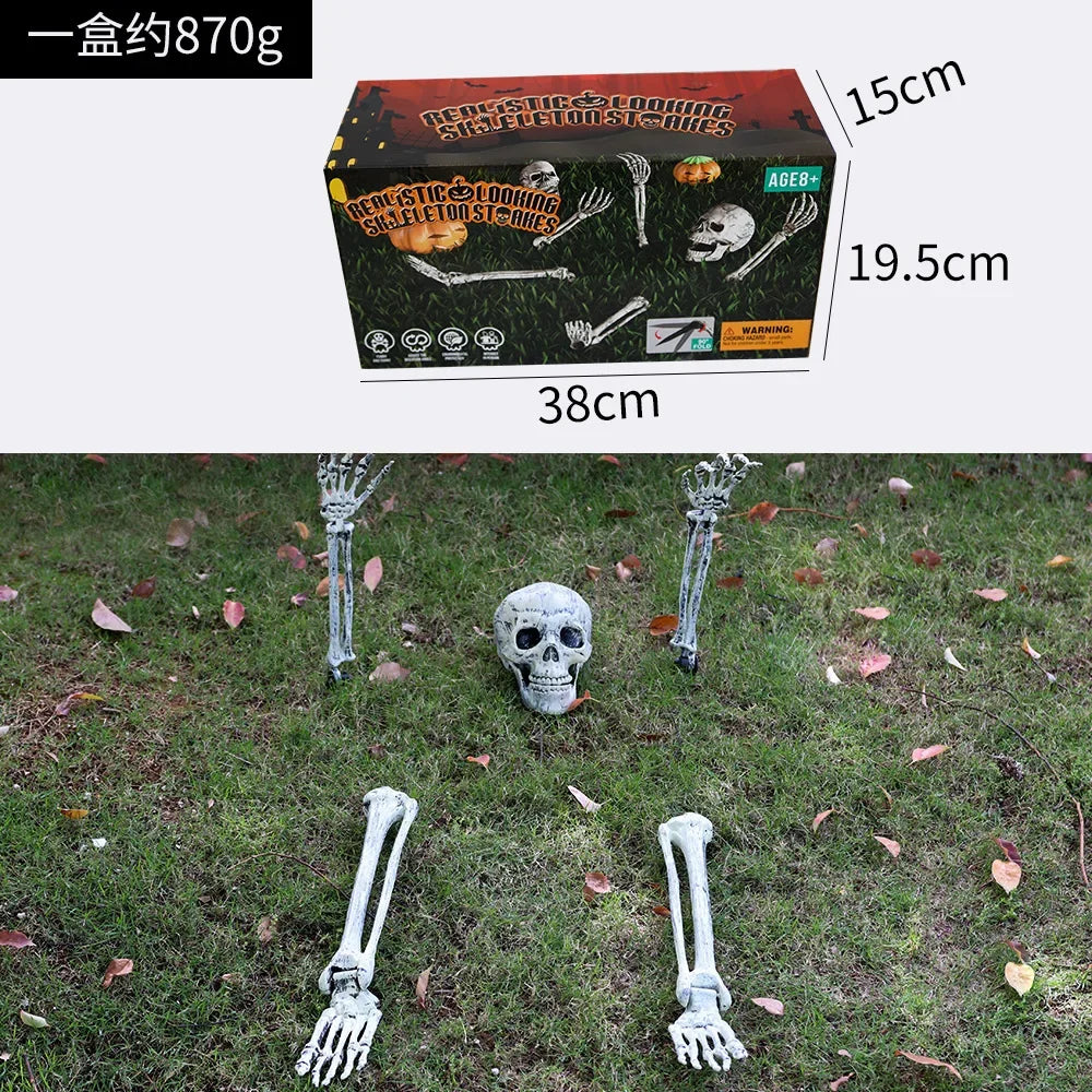 Halloween decor Skeleton Stakes Halloween Realistic Skull Skeleton Head Human Hand Arms for Halloween Party Home Garden Lawn