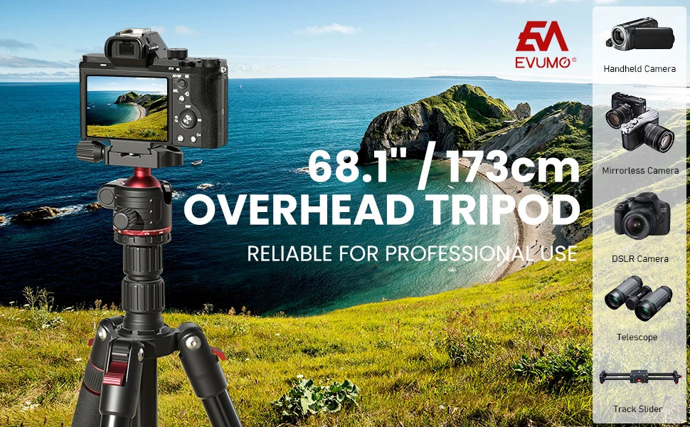 68'' Tripod for Camera Mobile Phone Flexible Travel Professional Camera Tripod Stand Video Aluminum Monopod for Dslr Ball Head