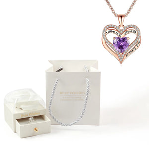 Heart Pendant Necklaces For Women With Rose Flower Gift Box Girlfriend Mother Family Birthday Fashion Romantic Surprise Gifts - You Offer