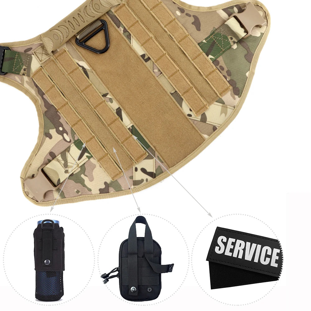 Dog Harness Leash Collar Patches Set for Medium Large Dogs Military Pet Vest Adjustable Tactical Dog Harnesses Training Walking