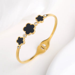Simple Stainless Steel White Shell Five Leaf Flower Bangle Classic Clover Wrist Jewelry Luxury for Woman Party Jewelry Gift - You Offer
