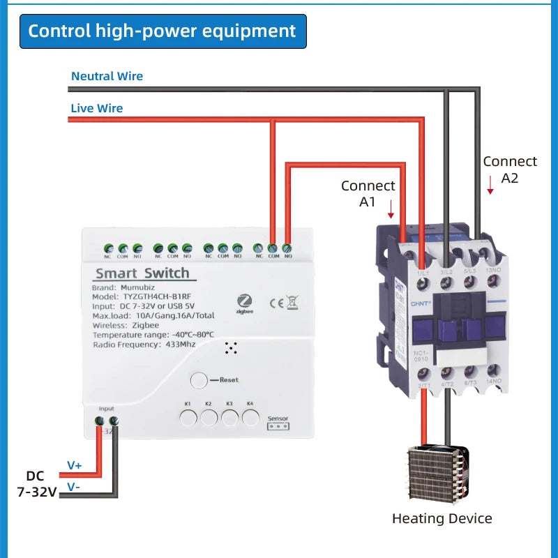 Tuya Smart TH10 Zigbee 4 Channel Switch with Temperature and Humidity Sensor Passive Dry Contact Zigbee Relay Work with Alexa