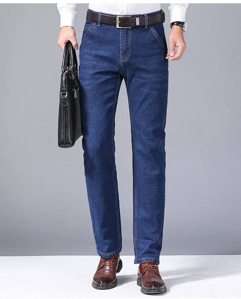 2026 NEW Men's Fashion Business Jeans Classic Style Casual Stretch Slim Jean Pants Male Brand Denim Trousers Black Blue - You Offer