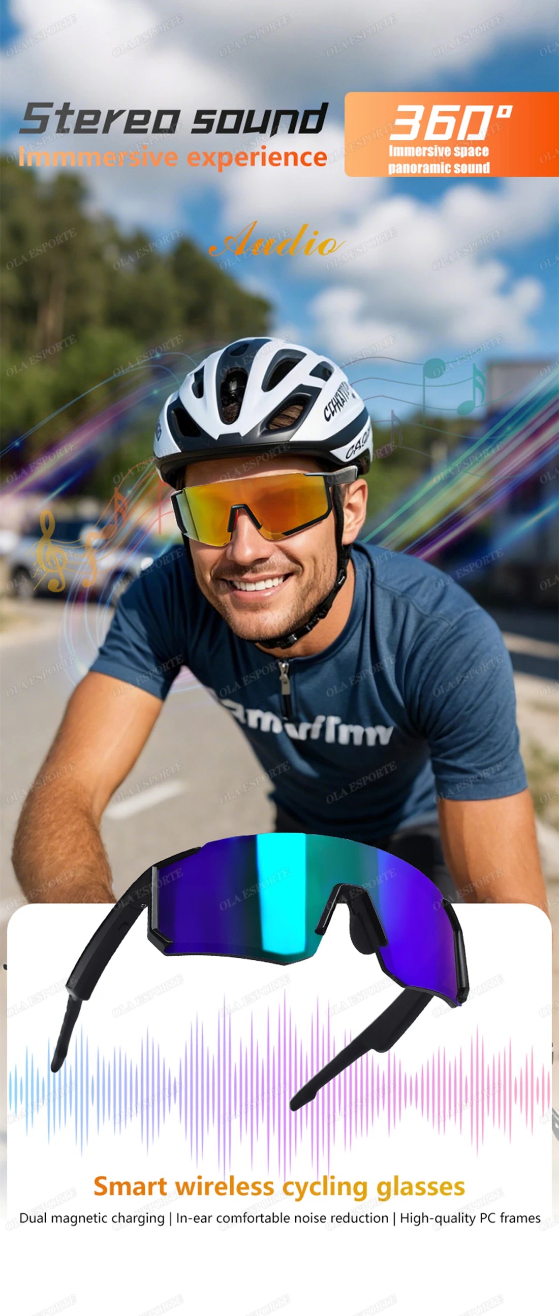 Newest audio Outdoor Smart Glasses Wireless Bluetooth Call Music Cycling Sports Headphone UV Protection Sunglasses for Men Women