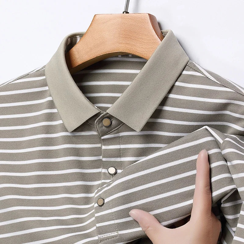 2026 Men's New Striped Cotton Business Casual Short Sleeved POLO Shirt Fashion Short Sleeved Comfortable and Breathable Top