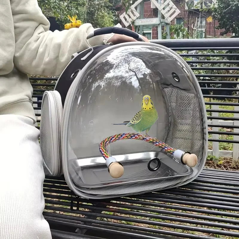 Bird Cage Parrot Travel Carrier Backpack with Rope Perch Stainless Steel Tray Clear Bubble Space Capsule Birds Pet Accessories