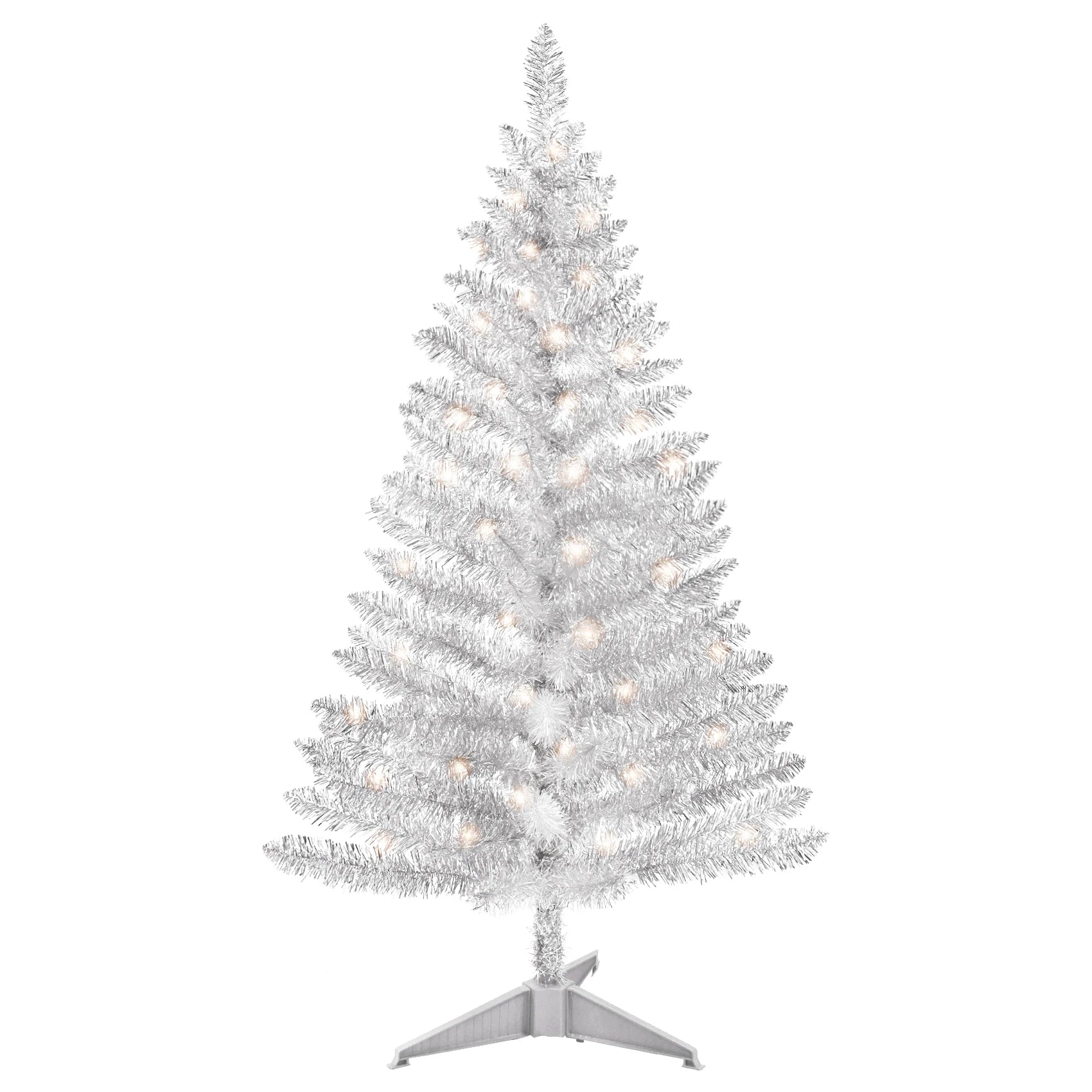 Lixhey 4FT Classic Silver Tinsel Christmas Tree Easy Assemble with Stable Stand, for Holiday Home Setup