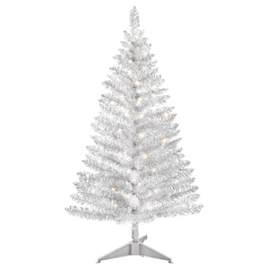 Lixhey 4FT Classic Silver Tinsel Christmas Tree Easy Assemble with Stable Stand, for Holiday Home Setup