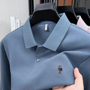 100% pure cotton men's trendy luxury brand autumn long sleeved polo shirt designer teddy bear embroidery business casual T-shirt