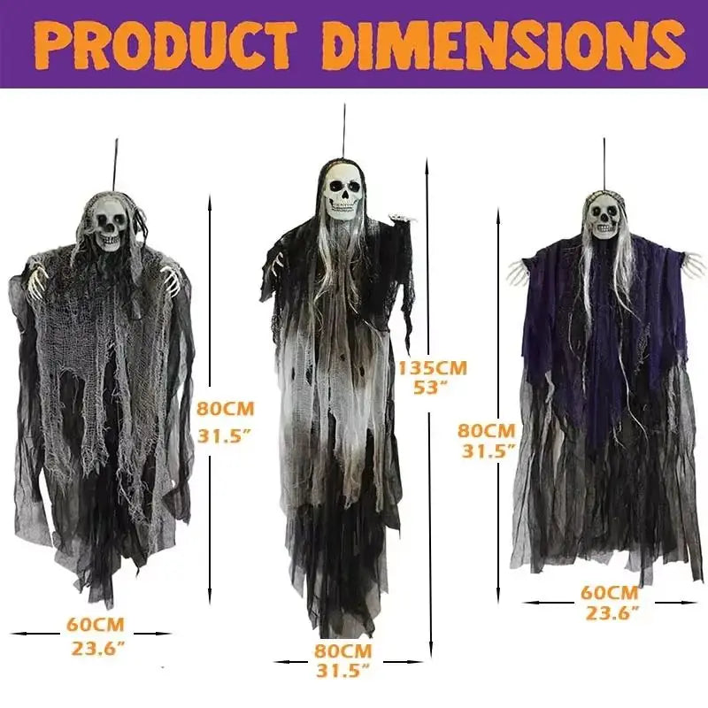 Hanging Halloween SkeletonGhosts Decorations Grim Reapers for Halloween Outdoor Halloween Sound Control Light Up Ghost
