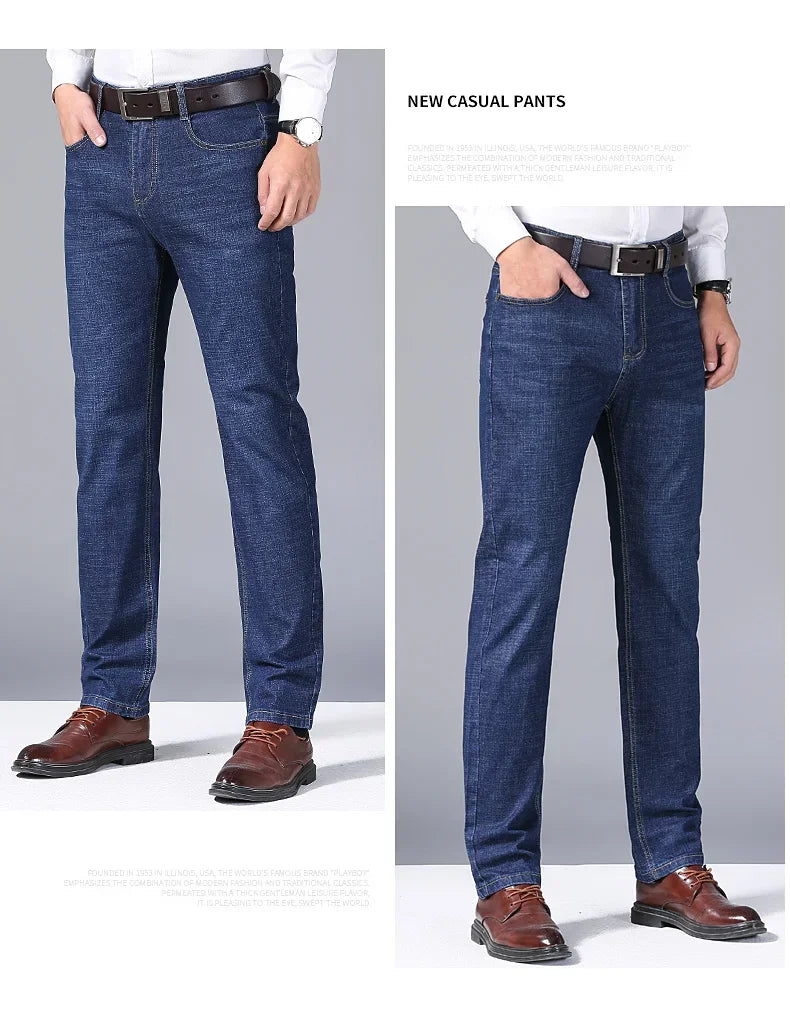 Men Fashion Straight Jeans Mens 2025 New Stretch Slim Fit Pants Comfortable Soft Business Denim Trousers Male Brand Clothing - You Offer