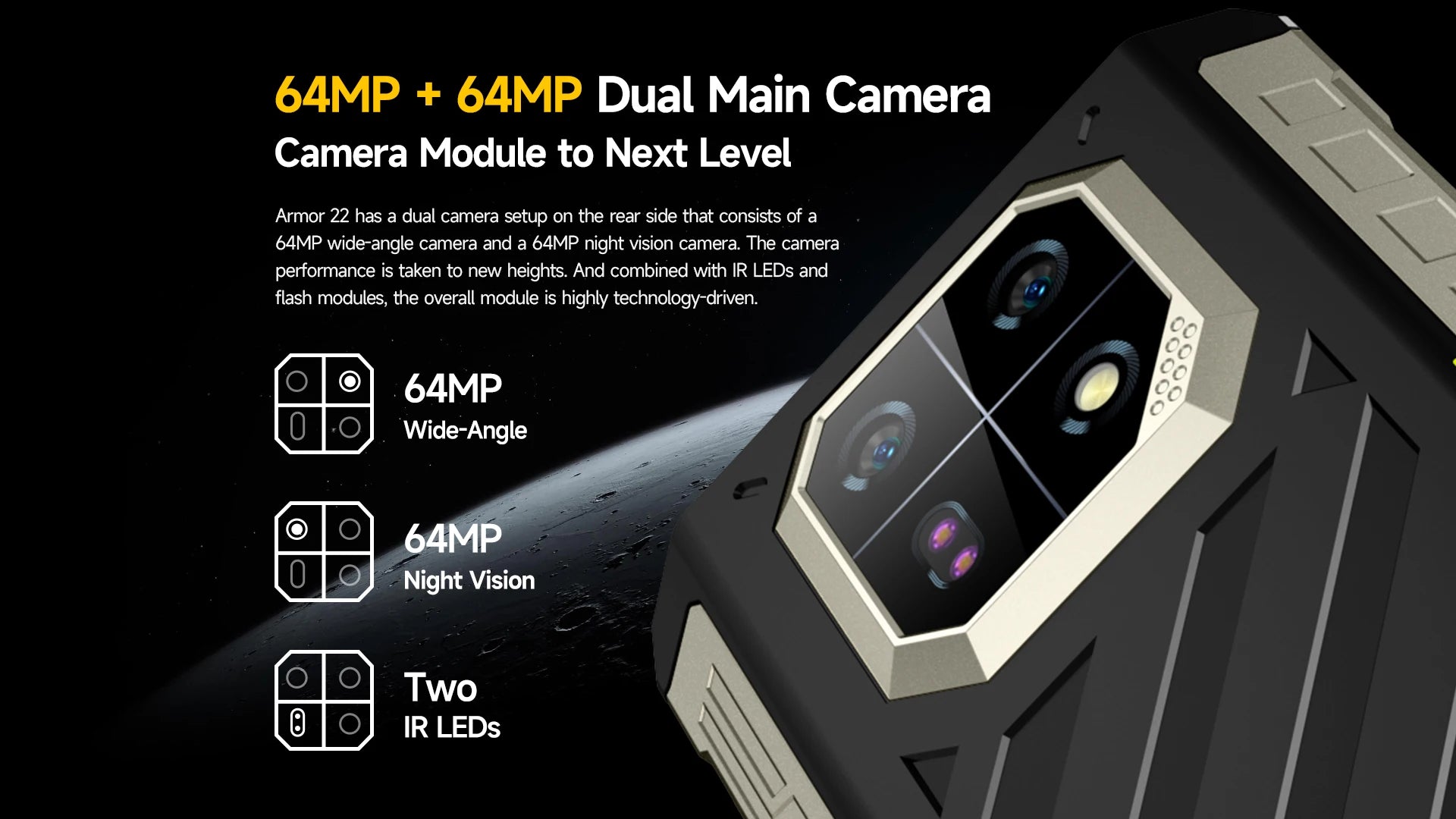 Ulefone Armor 22 Android 14,16GB (8+8GB RAM ),128GB/256GB ROM, 6.58" 120Hz ,6600mAh 33W,NFC,64MP Night Camera, Global Version