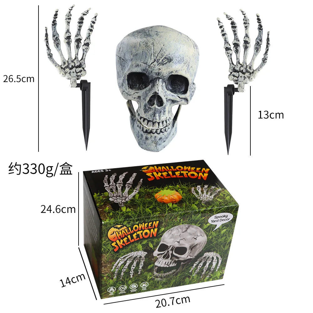 Halloween decor Skeleton Stakes Halloween Realistic Skull Skeleton Head Human Hand Arms for Halloween Party Home Garden Lawn