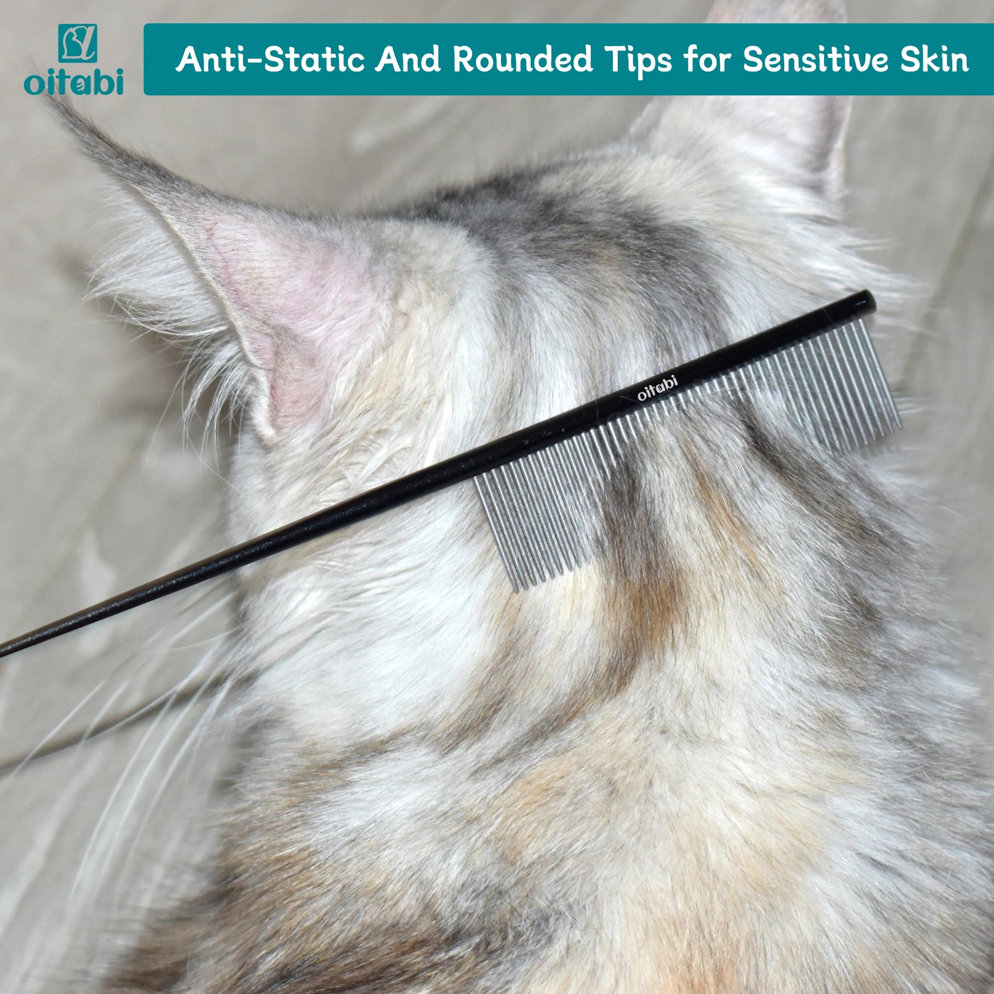 Oitabi Precision Tail Comb made with Bimetal, Finishing and Fluffing Comb for Grooming Paws Face and Tail | Tear Stain Removal