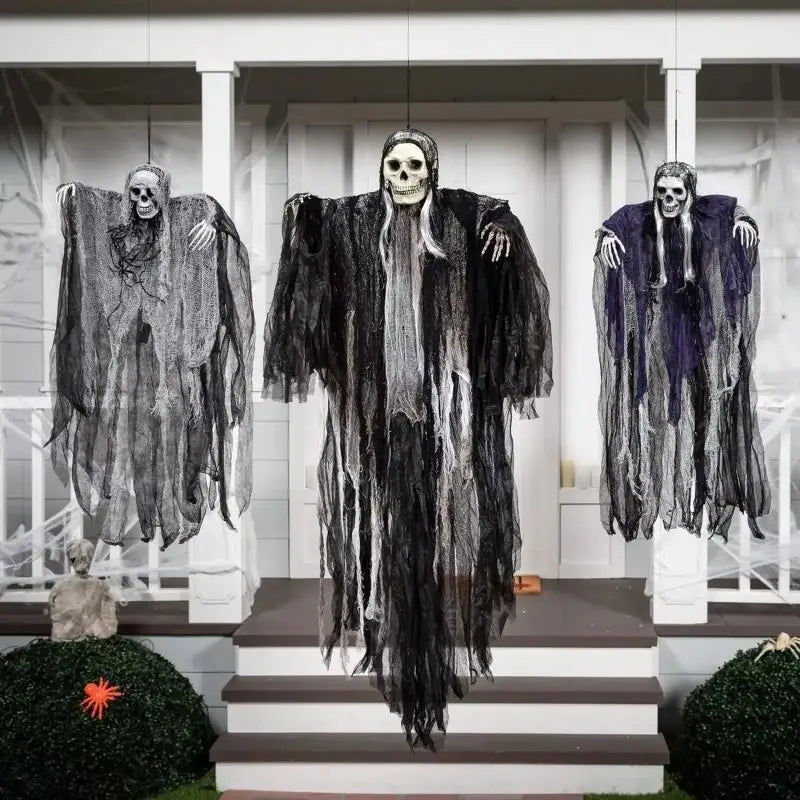 Hanging Halloween SkeletonGhosts Decorations Grim Reapers for Halloween Outdoor Halloween Sound Control Light Up Ghost