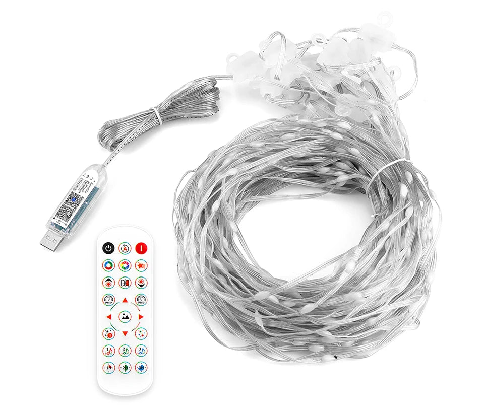 Smart Curtain USB RGB Christmas Fairy Lights 400LEDs Music Mode Programmable Bluetooth App Control LED String DIY Text Pattern