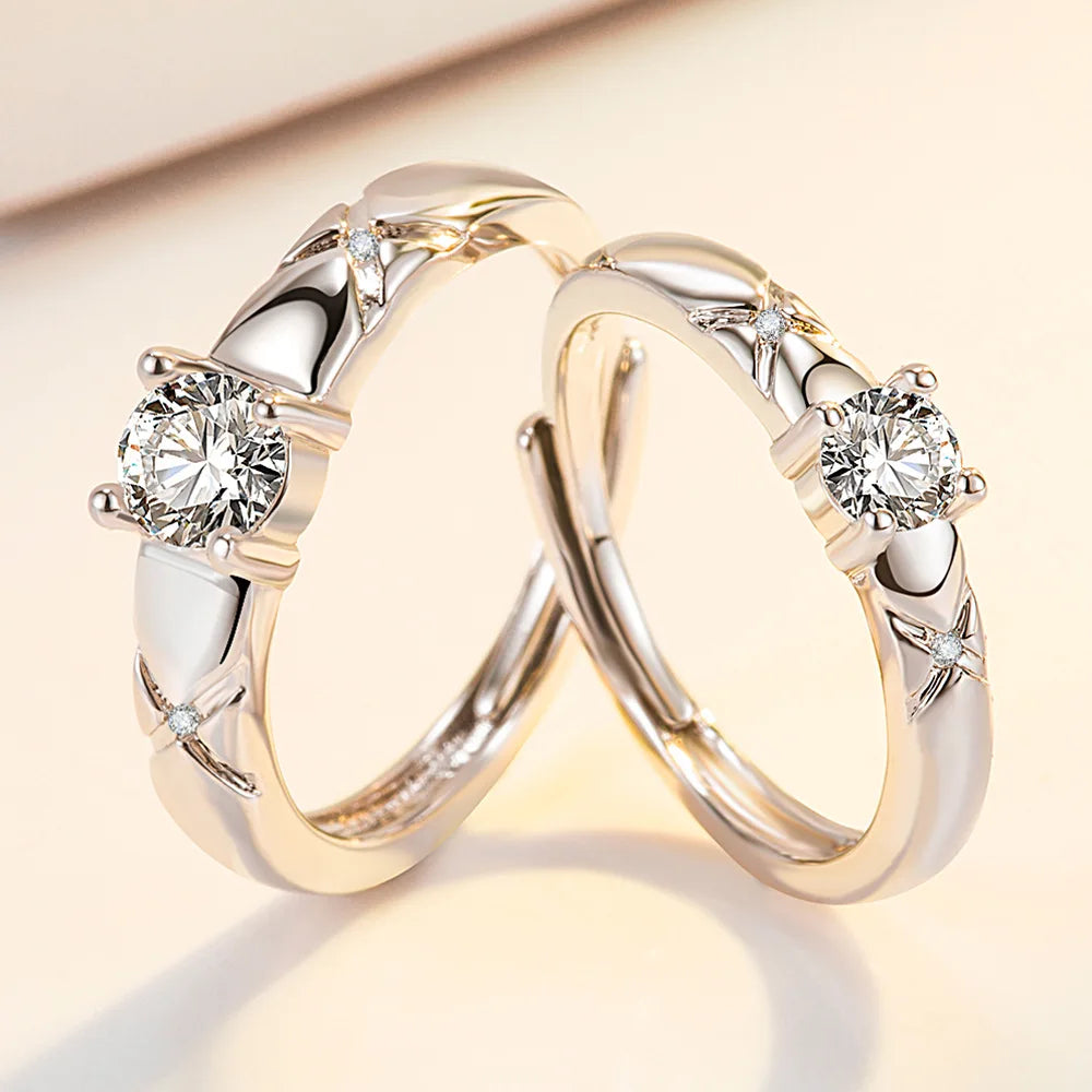 2Pcs 925 Sterling Silver Couples Ring Sets Light Polishing Simple Ring for Woman Man Classic Wedding Fine Jewelry Circle - You Offer