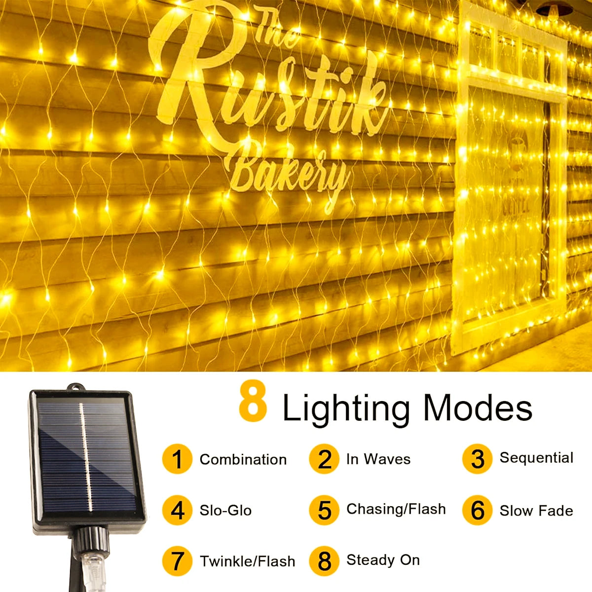 9.8*6.6Ft Solar Lights Net Waterproof 8 Lighting ModesOutside Garden Twinkle Lights For Patio Wall Roof Balcony Christmas Decor