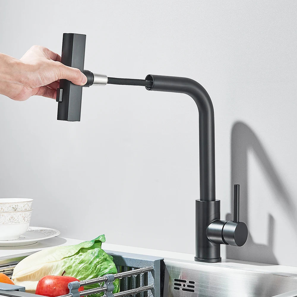 Black Kitchen Faucets Black Pull Out Rotation Waterfall Sprayer Sink Mixer Brushed Nickle Water Tap - You Offer