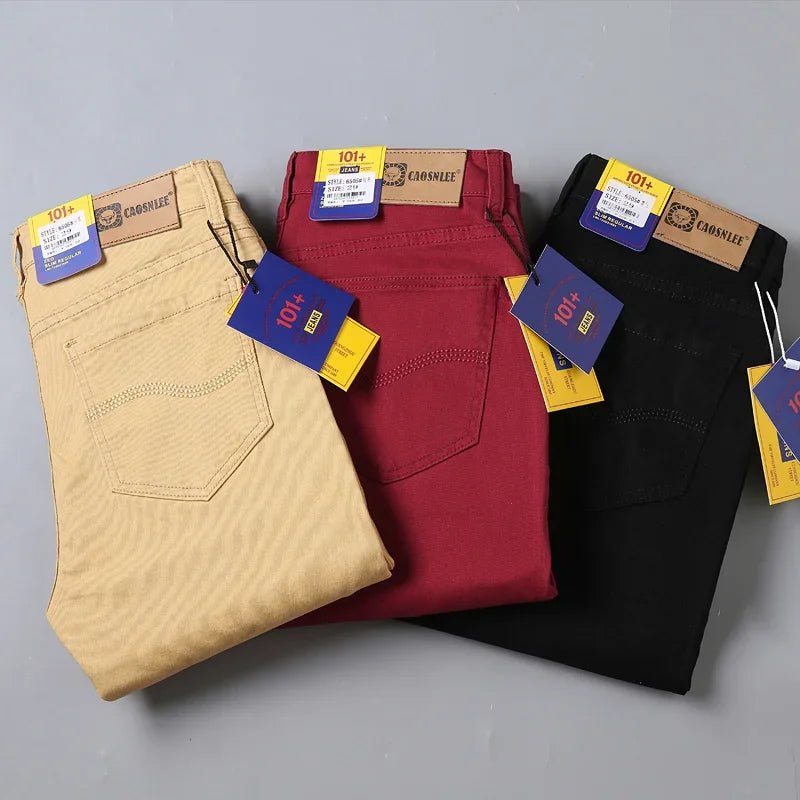 Men's Jeans Pure White Fashion Elastic Slim Youth Slimming Straight Leg Male Pants Business Casual Middle Age High End Trousers - You Offer