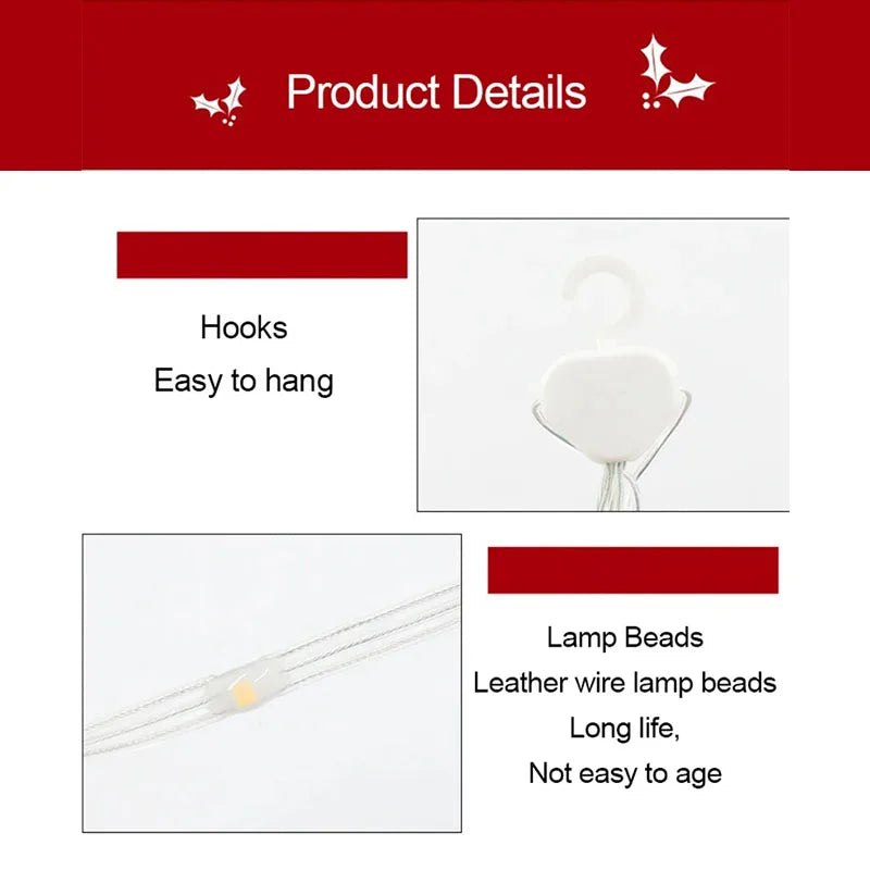LED Christmas Decorations Fairy lamp Santa Claus Climbing Ladder Light USB Plug 8 Modes for Home Holiday Wall Window Xmas Decor