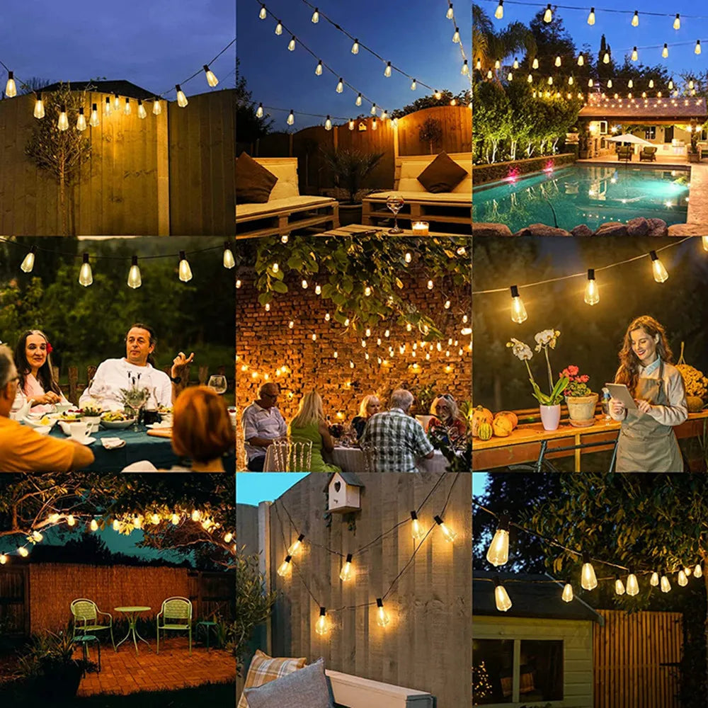 ST38 Globe Outdoor LED String Lights Plastic Shatterproof Bulbs Waterproof Patio Lights for Garden Outside Backyard Porch