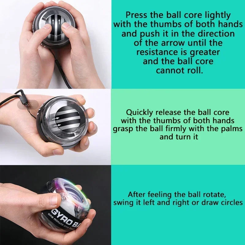 LED Gyroscopic Ball Autostart Range Gyro Power Wrist Ball Self Start Fitness Exercise Equipment Arm Hand Muscle Strength Trainer