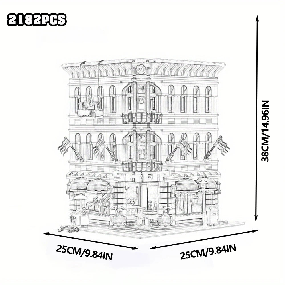Creative Expert Brick Bank Cafe Corner Model MOC Street View House Building Blocks Toys Pet Book Shop Town Hall Downtown Diner