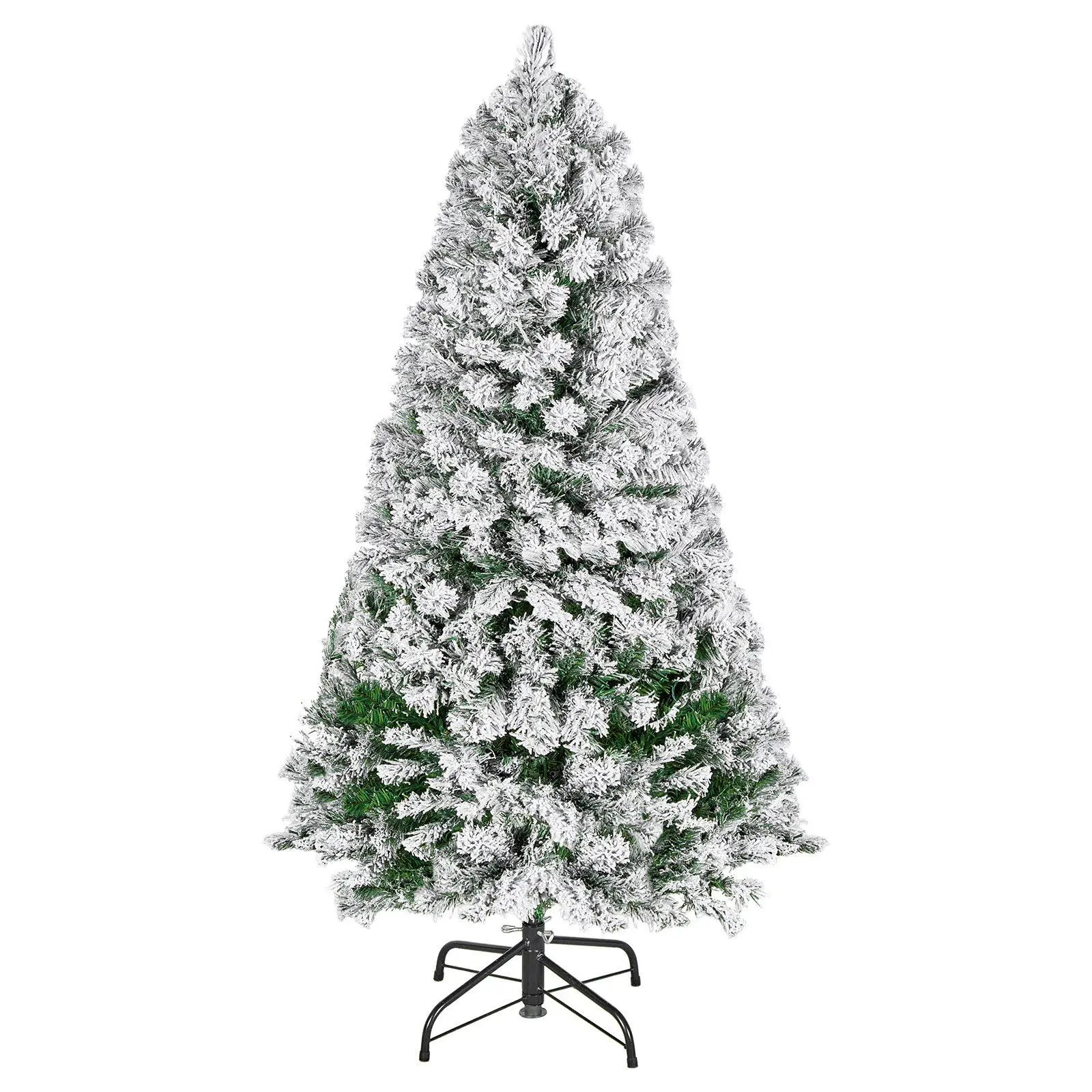 4ft Prelit Flocked Christmas Tree with 120 Warm White LEDs & 8 Modes, Full Artificial Xmas Tree for Home Office Party Decor