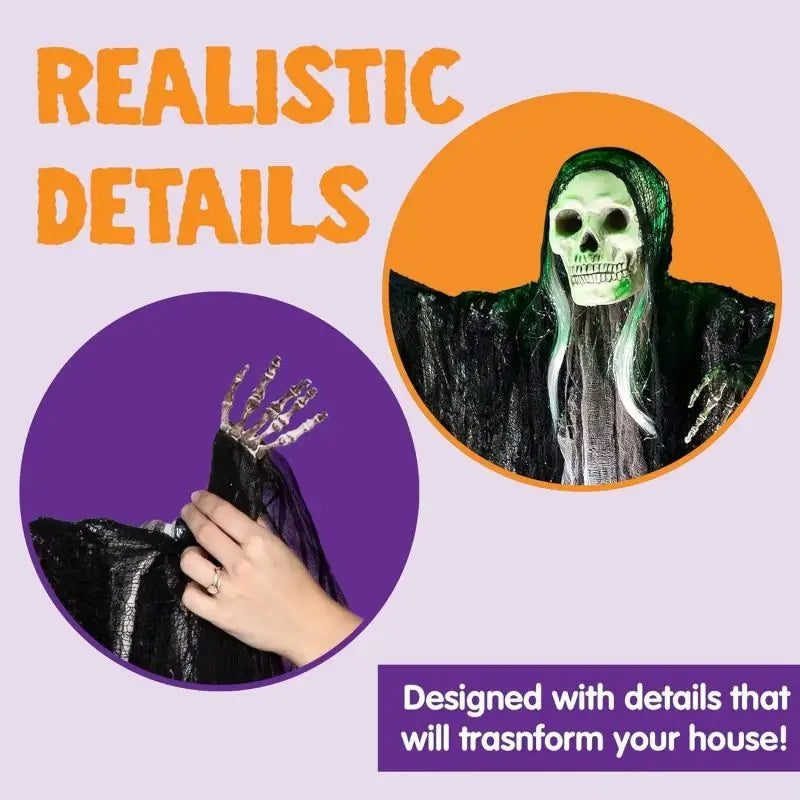 Hanging Halloween SkeletonGhosts Decorations Grim Reapers for Halloween Outdoor Halloween Sound Control Light Up Ghost