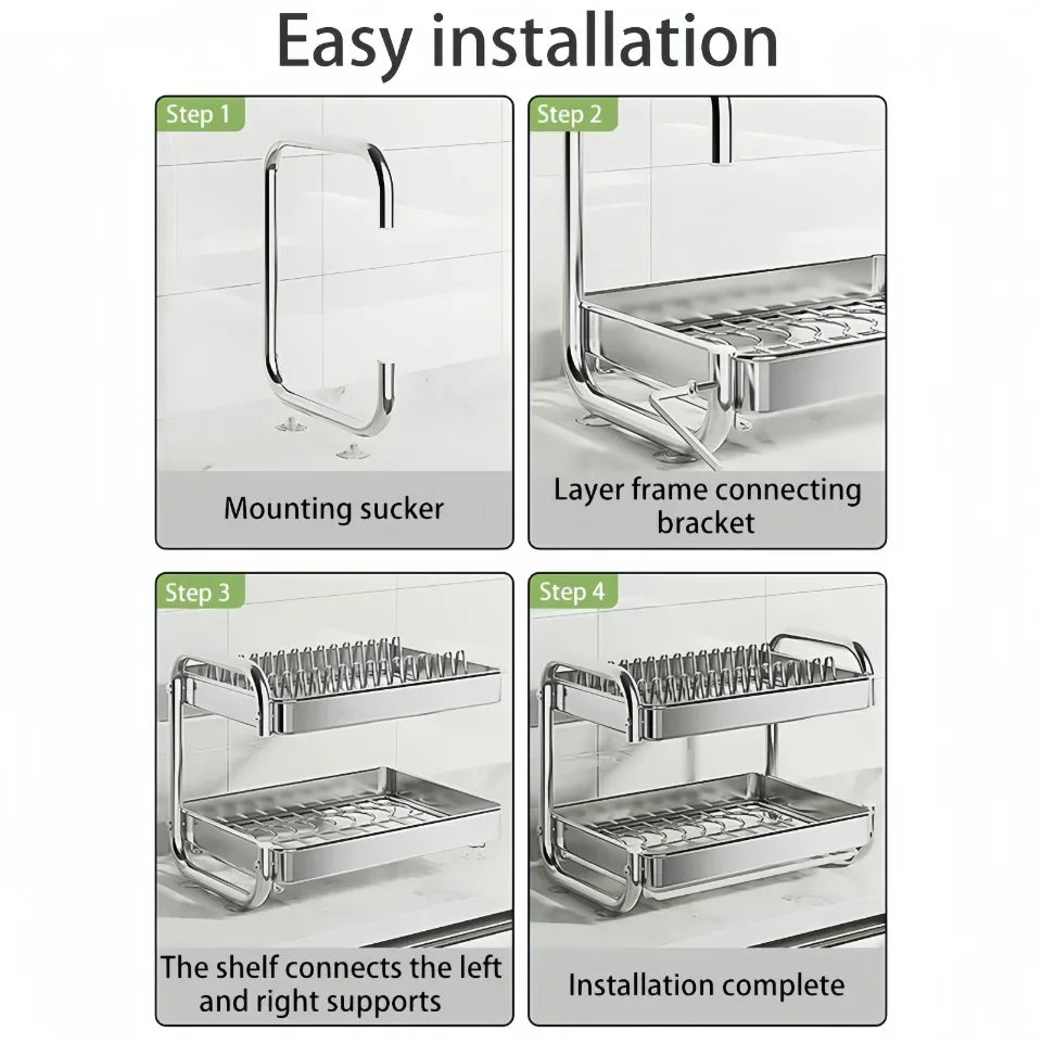 Dish Drying Rack Multifunctional Rustproof Big-capacity Bowl Storage Shelf Stainless Steel Multilayer Spacesaving Draining Shelf