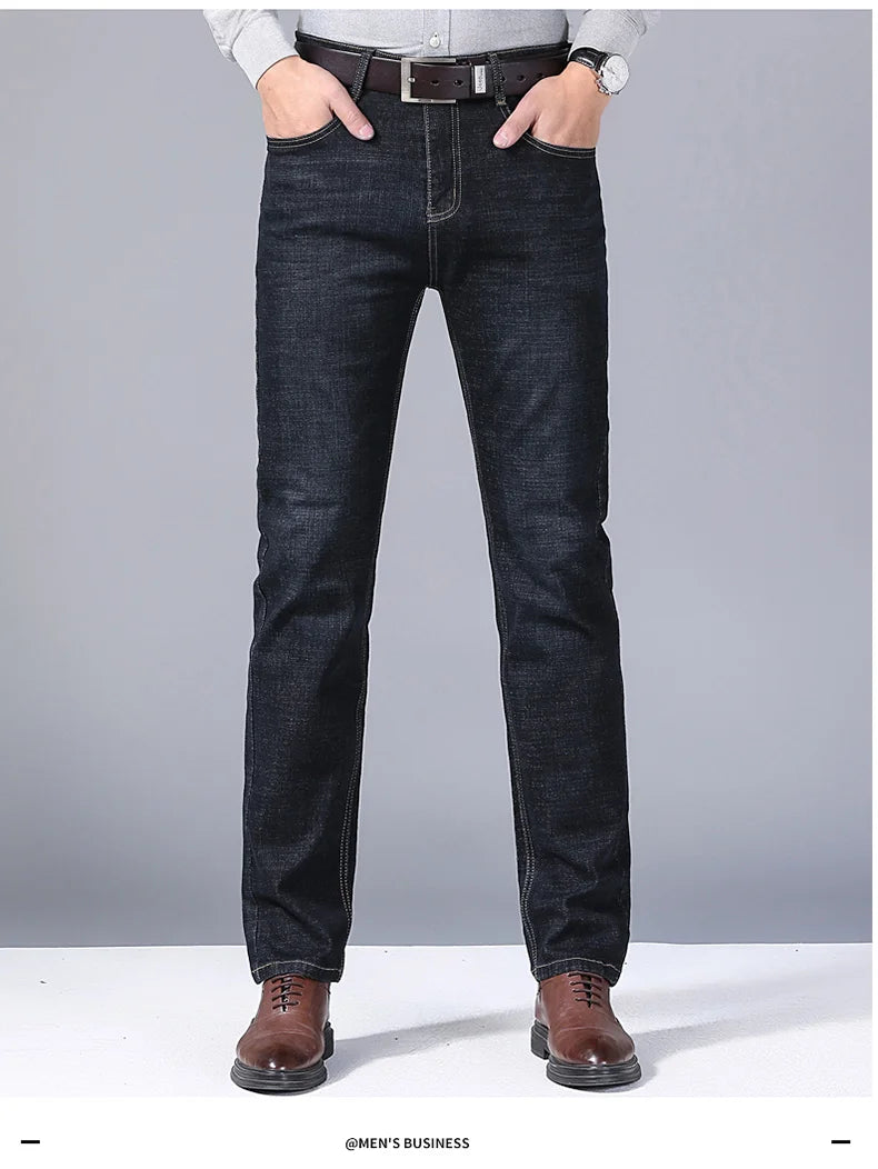 Men Fashion Straight Jeans Mens 2025 New Stretch Slim Fit Pants Comfortable Soft Business Denim Trousers Male Brand Clothing - You Offer