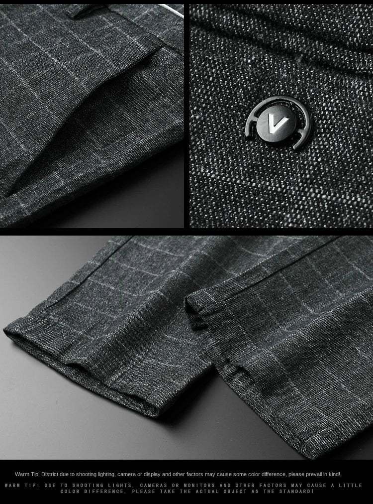 Autumn Thicken Plaid Formal Pant For Men Slim Fit Korea Style Suit Trousers For Men Fashion Office Weeding Party Mens Pants