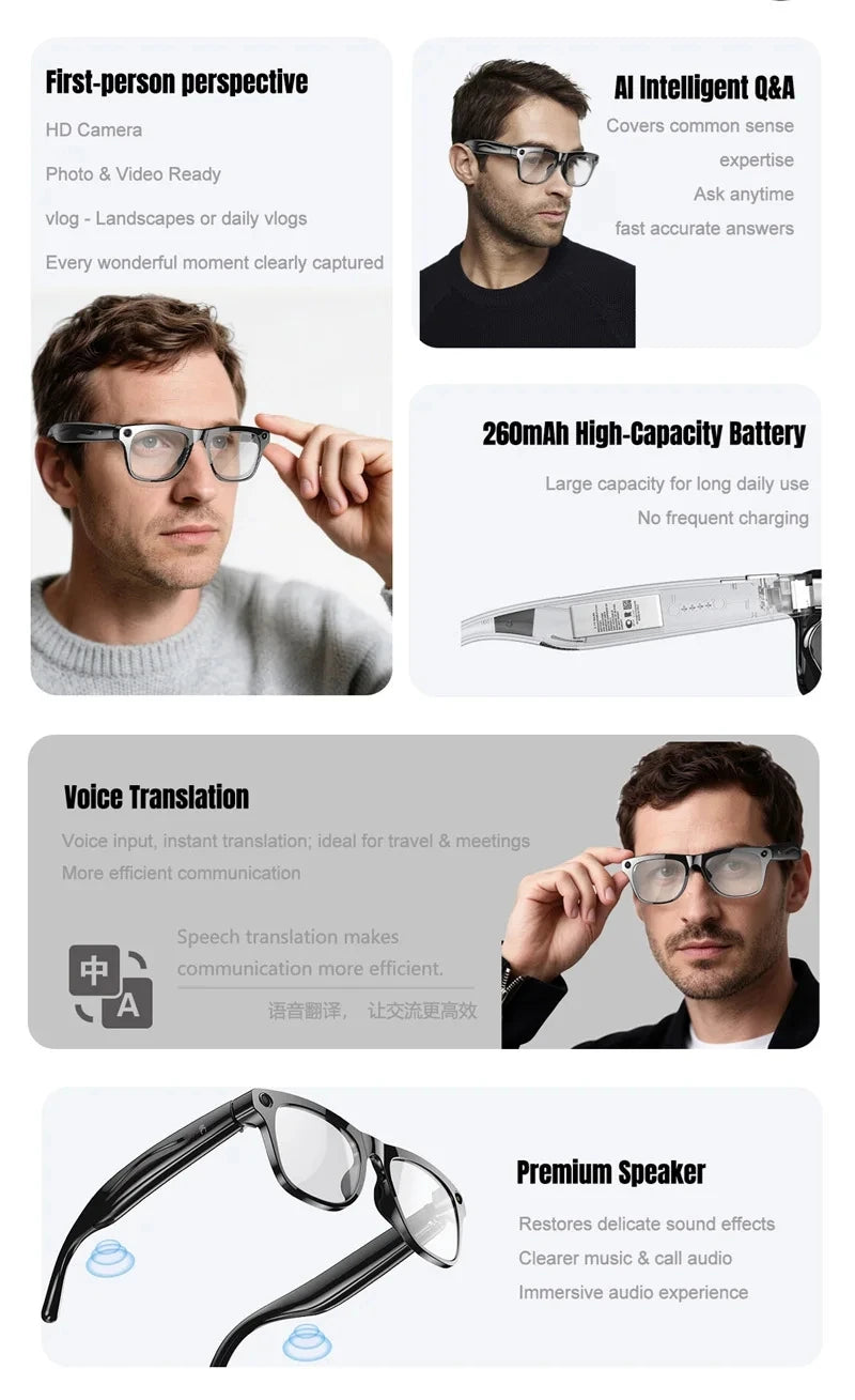 VIVO 6K HD AI Smart Glasses Photochromic Multifunction Bluetooth Calling Voice Assistant Music Player Translate Camera 2026 HOT