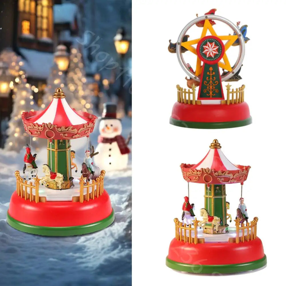 Christmas Luminous Music Carousel Ferris Wheel Christmas Eve Gift Ornament Glowing Carouse Xmas Party Night Light Decoration