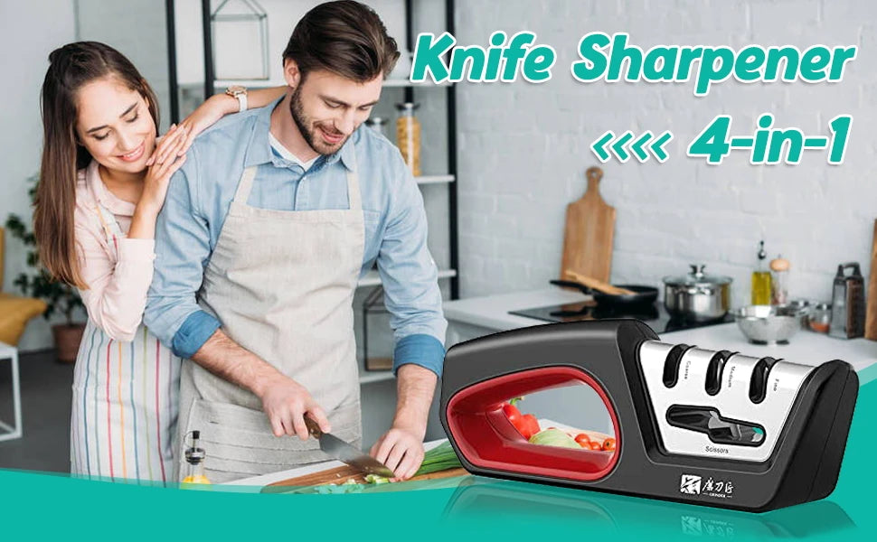 Four in one kitchen sharpener restores serrated blade knives and scissors, diamond tungsten steel ceramics - You Offer