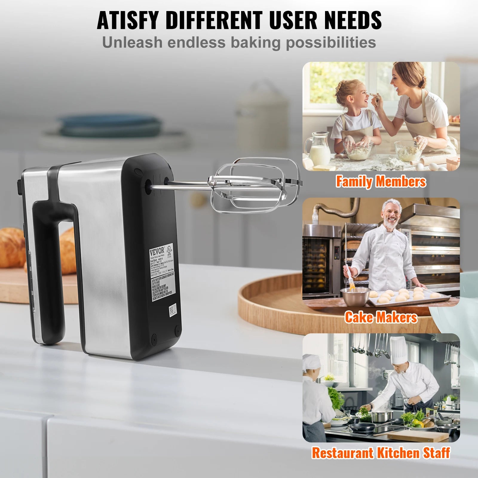 VEVOR Cordless Electric Hand Mixer Continuously Variable Electric Handheld Mixer Baking for Whipp Mixing Egg Cookie Cake Cream - You Offer