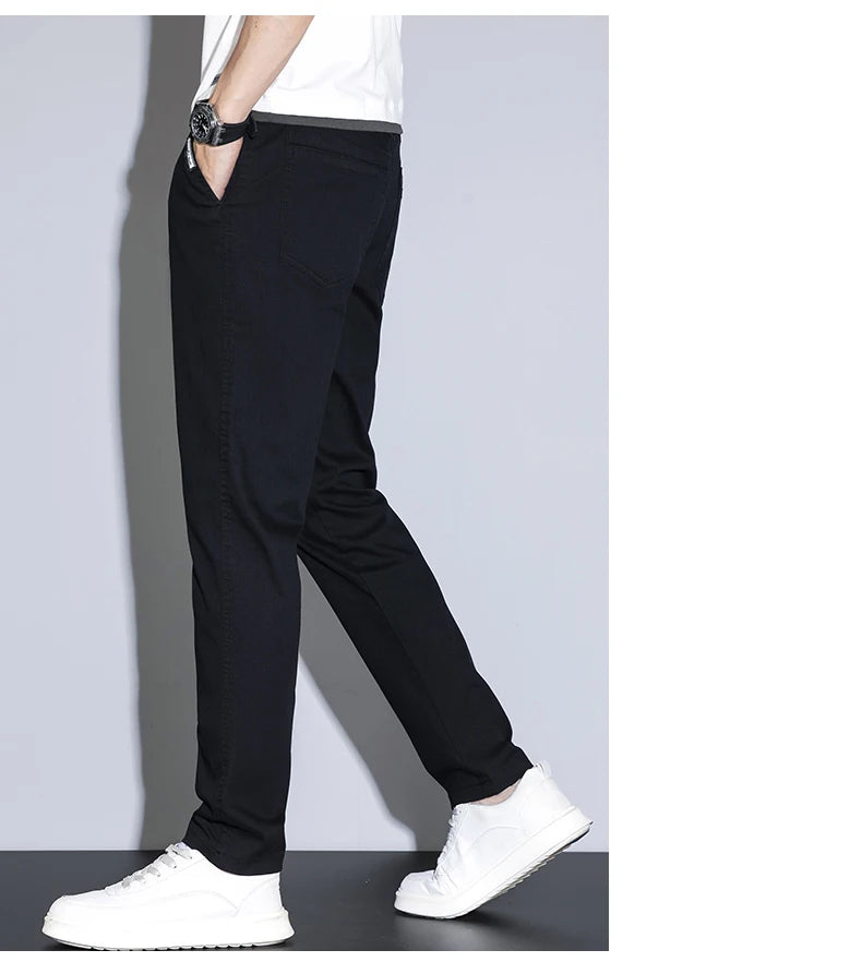 Spring Summer Classic Men's Casual Pants Stretch Slim Business Cotton Trousers Fashion Zippered Pocket Thin Men Pants Korean - You Offer
