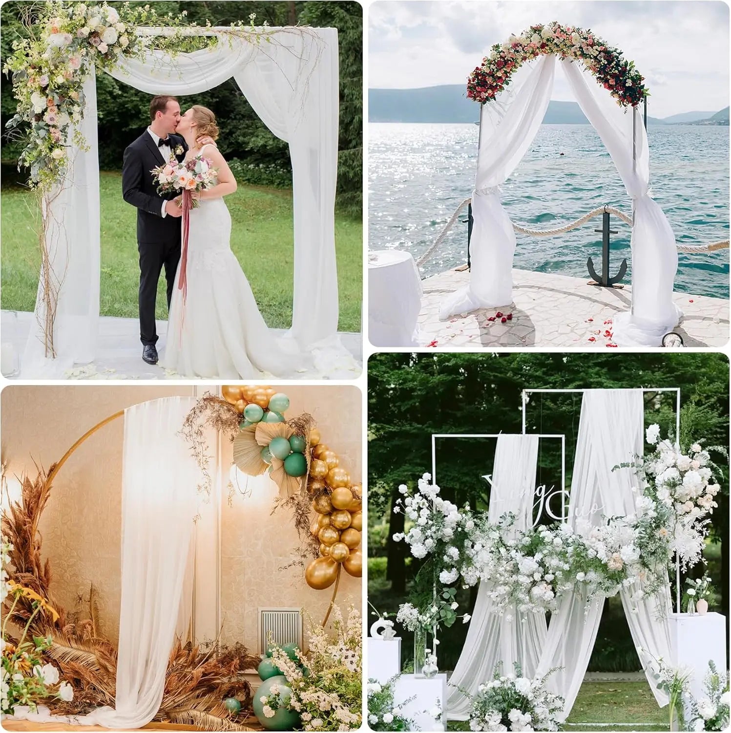 Dark Green Chiffon Wedding Arch Draping Fabric Sheer Curtains Drapery Ceremony Reception Backdrop Curtain Party Swag Christmas
