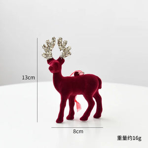 New Christmas elk glitter burgundy flocked deer ornament, Christmas tree pendant, Christmas home decoration handicraft