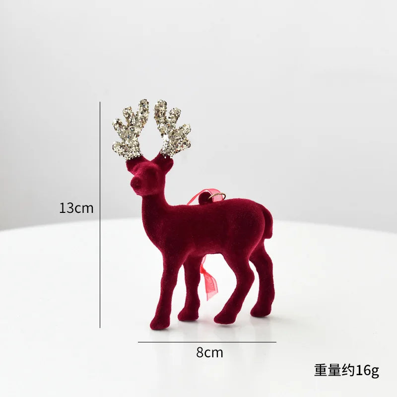 New Christmas elk glitter burgundy flocked deer ornament, Christmas tree pendant, Christmas home decoration handicraft