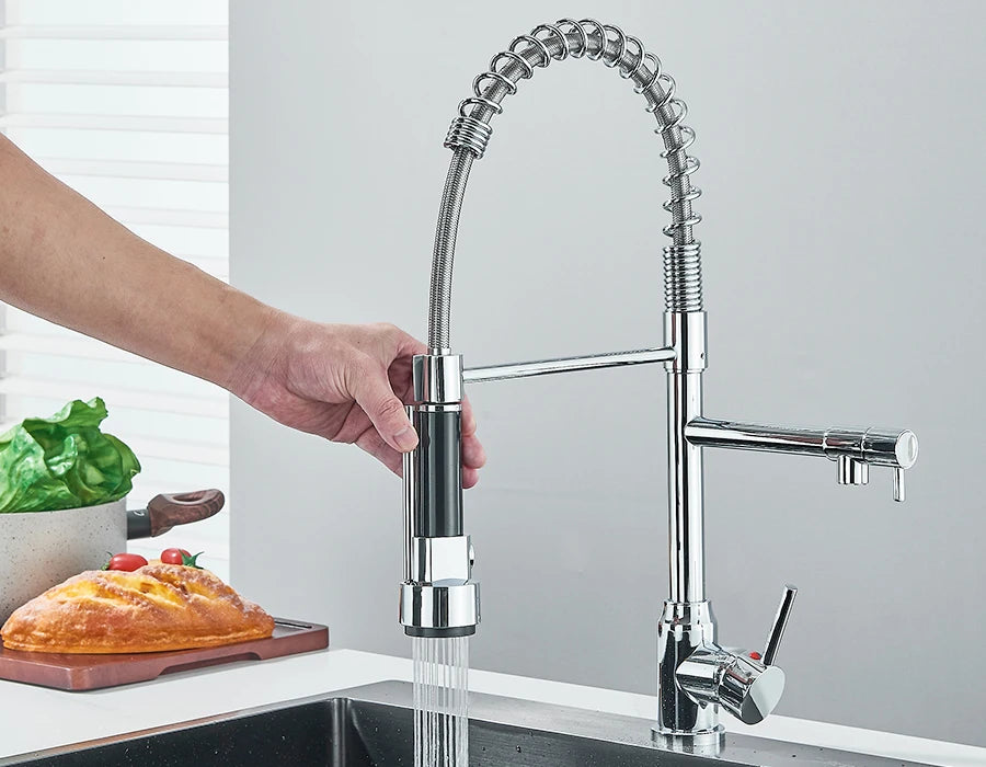 Pull Down Spring Kitchen Faucet Single Lever Hot Cold Mixer Water For Kitchen Sink Dual Spout Nozzle Faucets Crane - You Offer