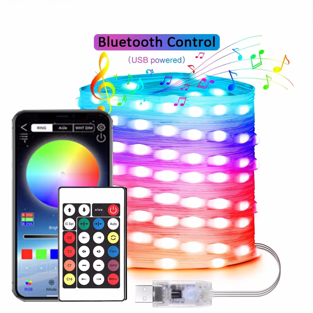 Smart USB Bluetooth App Control LED String Light Waterproof Outdoor Fairy Lights For Party Christmas Tree Lights Wedding Decor