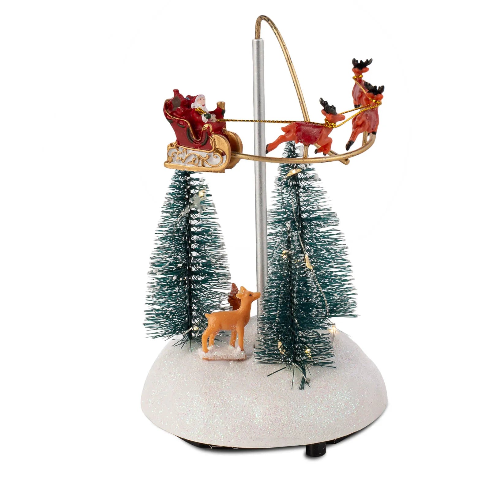 Christmas Village Animated Flying Sleigh Accessory Figurines, Lights Musical with Rotating Santa & Sleigh Holiday Decorations