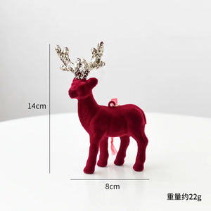 New Christmas elk glitter burgundy flocked deer ornament, Christmas tree pendant, Christmas home decoration handicraft