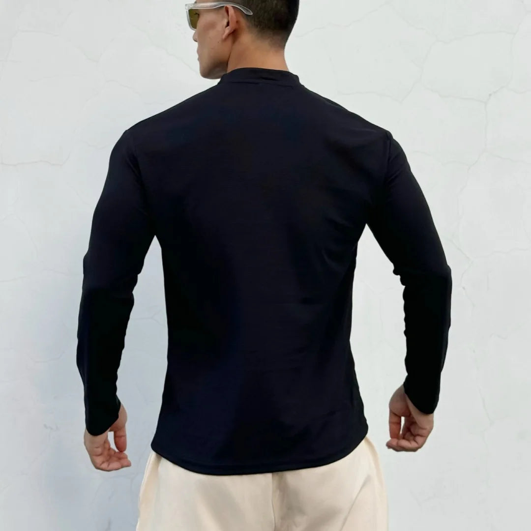 Men's New-style Henry Collar Large Polo Sports And Fitness Breathable Casual Training High-elastic Long-sleeved T-shirt
