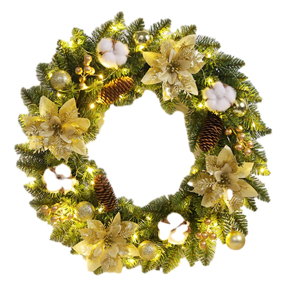 2025 Christmas Wreath with LED PVC Berry Ball Christmas Wreath Window Door Wall Ornament Decorations Home Halloween Decor Gifts